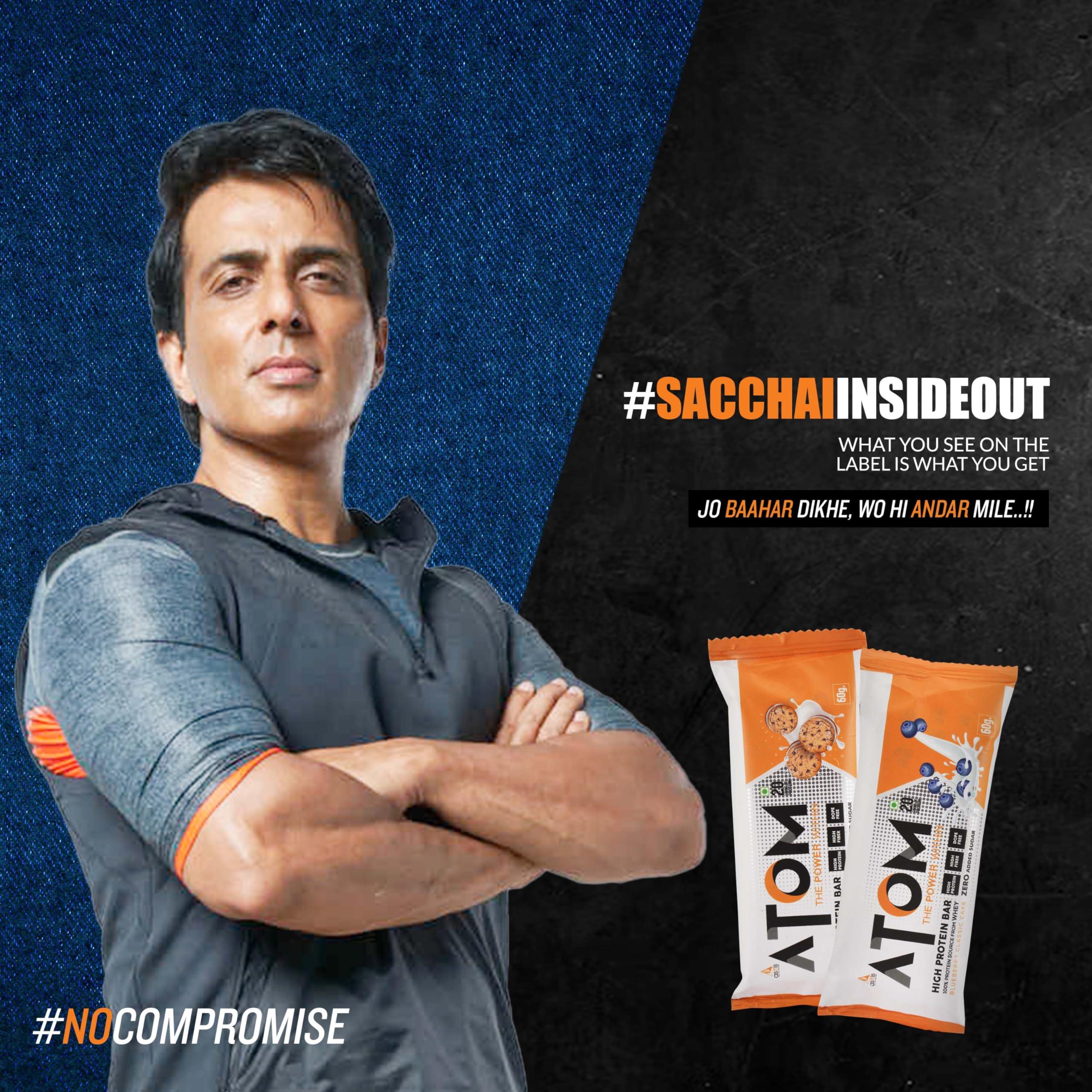 Asitis Nutrition Asitis Nutrition Atom High Protein Bar,20Gm Protein,Zero Transfat,Zero Added Sugar,Whey Protein Concentrate, Isolate & Hydrolysate As Protein Source,Pack Of 6 (60Gm X 6),Lathe Cookie