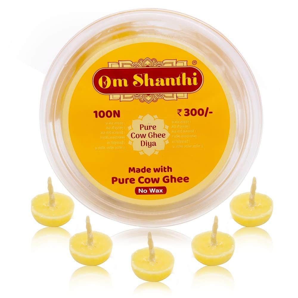 Om Shanthi POOJA MADE PURE Cycle Pure Om Shanthi Cow Ghee Diya for Puja - 400 Ghee Wicks | 100% Wax Free Ghee Batti for Pooja, Festivals & Religious Rituals | Readymade Ghee Diya batti | Easy to use & Long Lasting | Pack of 4