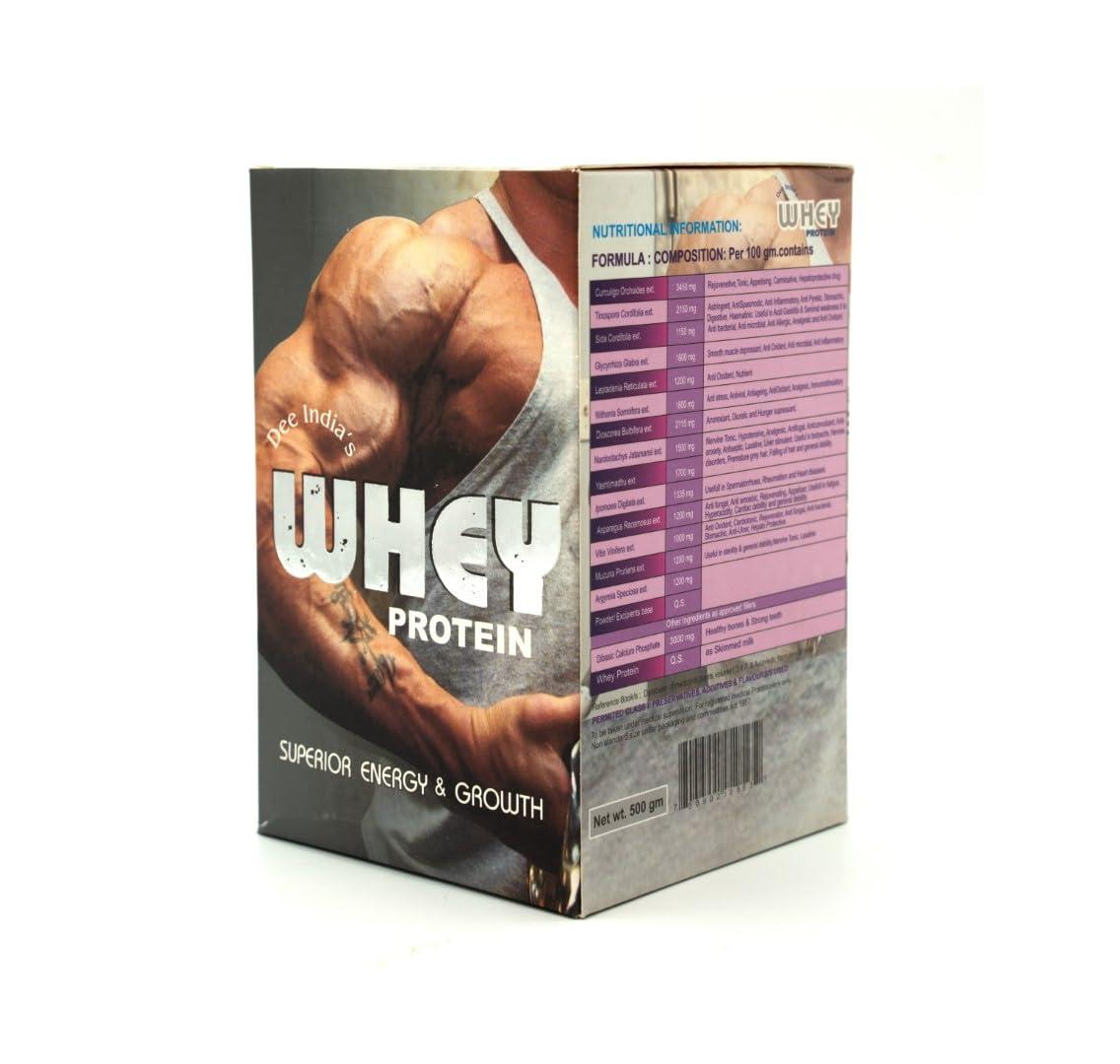 DEE INDIA HERBALS DEE INDIA HERBALS Whey Protein Powder Concentrate Instantized For Mens - Superior Energy & Muscle Growth (Unflavoured) (500gm, Pack of 1)