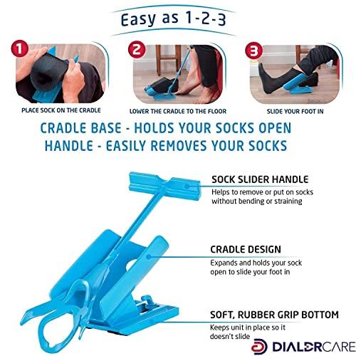 DIALDRCARE DIALDRCARE Sock Slider - The Easy on, Easy off Sock Aid Kit | Sock Aid Tool for Elderly, Disabled, Pregnant, Diabetics - Pulling Assist Device - Socks Helper (BLUE)