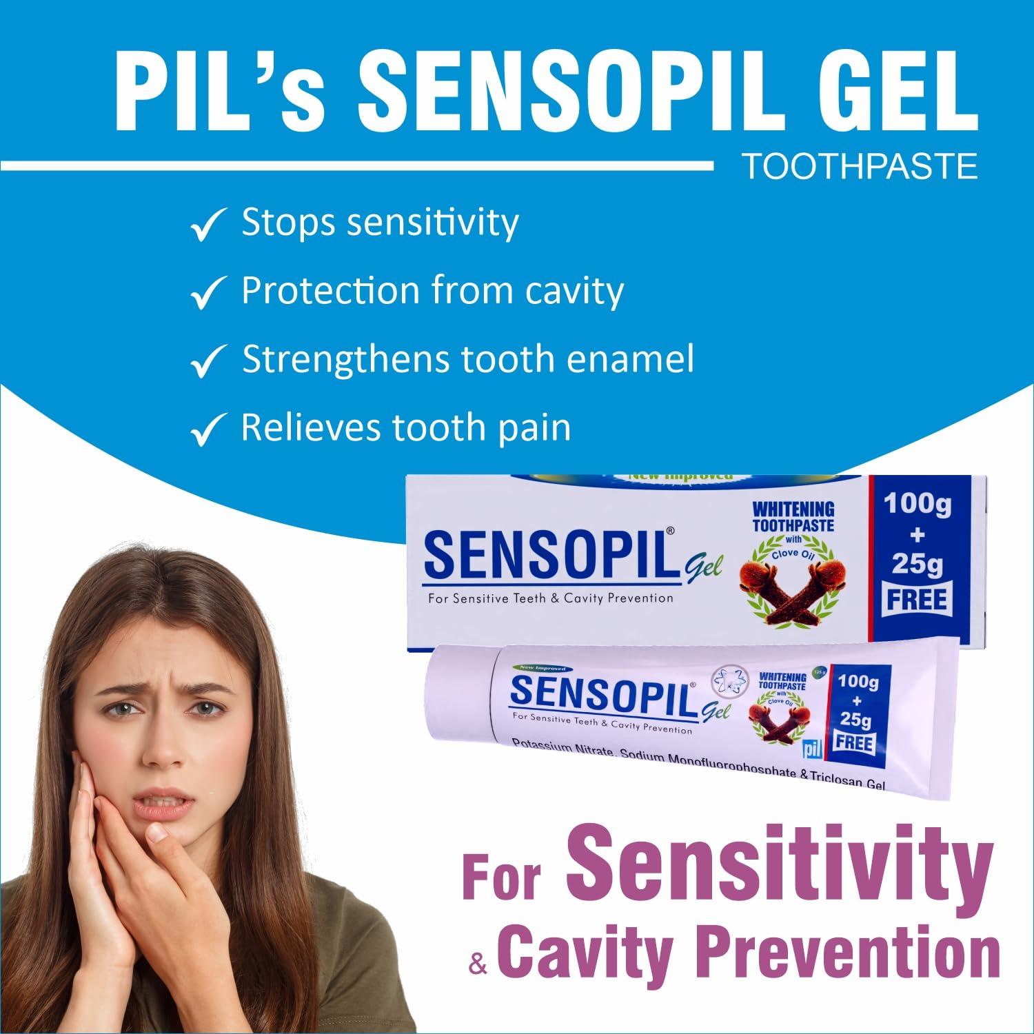 pil Sensopil Gel Whitening Toothpaste With Clove Oil & Dual Action Formula | For Sensitive Teeth & Cavity Prevention- (125g Each) (Pack of 2) | AFR23117