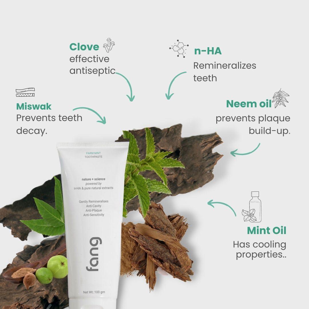 Fang Fang Farm Mint and Forest Essence Toothpaste Combo Pack |Fluoride Free Hydroxyapatite, Teeth Whitening, Heals Sensitive Teeth, Fights Cavities, Gum Diseases, Bad Breath, SLS & Chemical Free (100g X 4)
