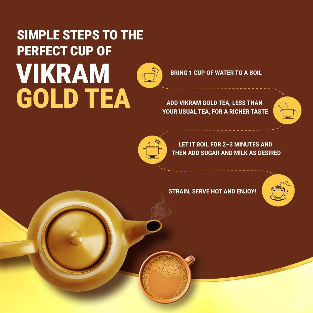VIKRAM VIKRAM Gold Special Mix Tea | Blended With 5 Unique Types Of Leaves From Upper Assam And Enriched With Orthodox Tea Leaves | Rich & Aromatic Chai | Balck Tea - 500 Gram