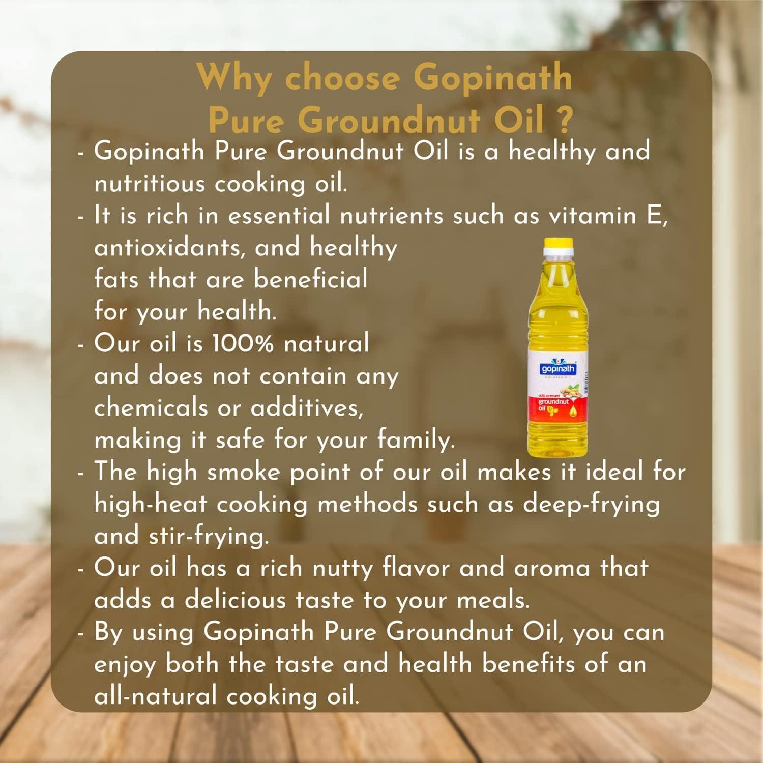 GOPINATH COOKING OIL Gopinath Cold Pressed Groundnut Oil - 1 Litre | Peanut Oil | Sing Tel | Kolhu/Kachhi Ghani/Chekku/Wood Pressed | Natural Oil | Chemical Free