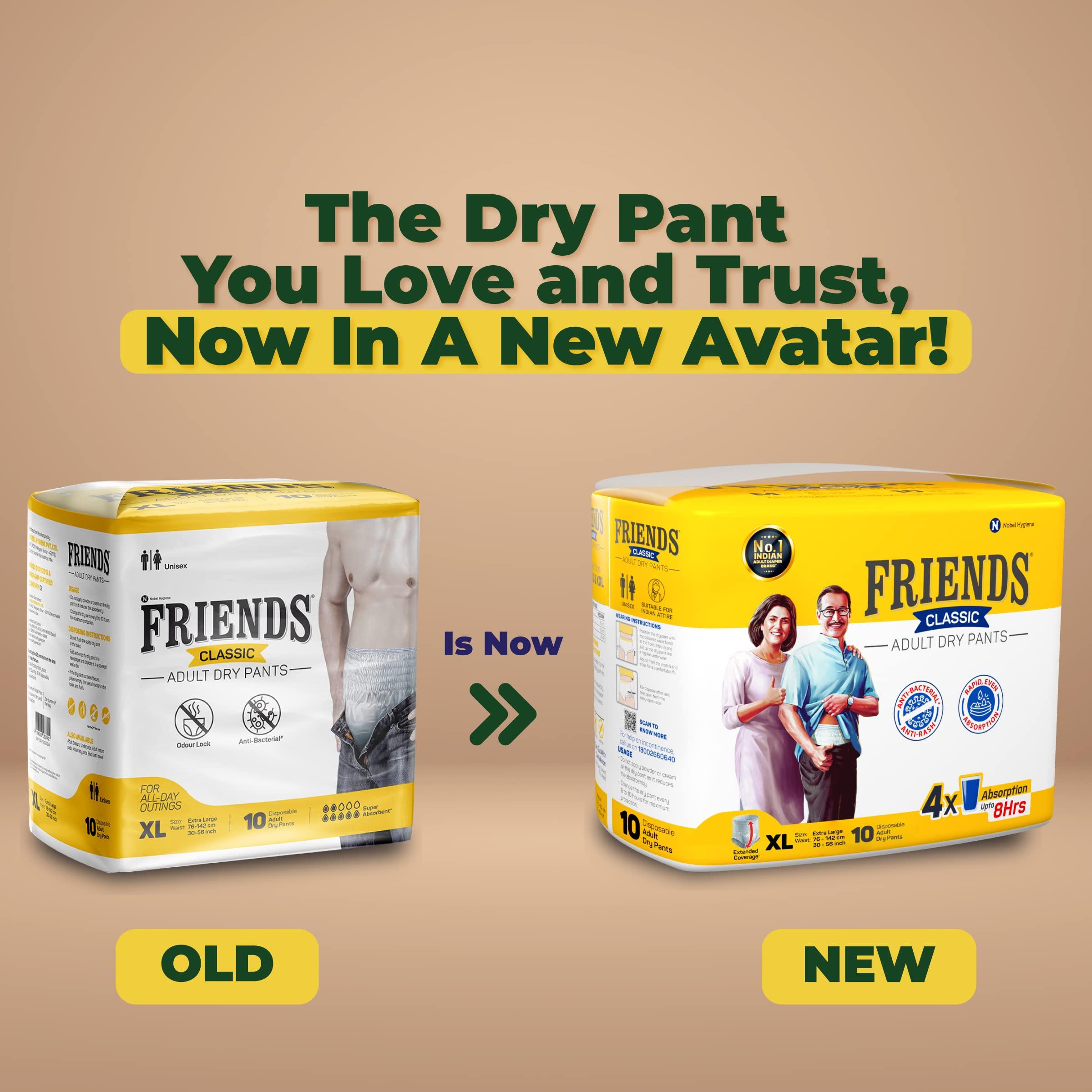 Friends Friends Classic Adult Diapers Pants Style -80 Count (Extra Large) with odour lock and Anti-Bacterial Absorbent Core- Waist Size 30-56 inch ; 76-142cm