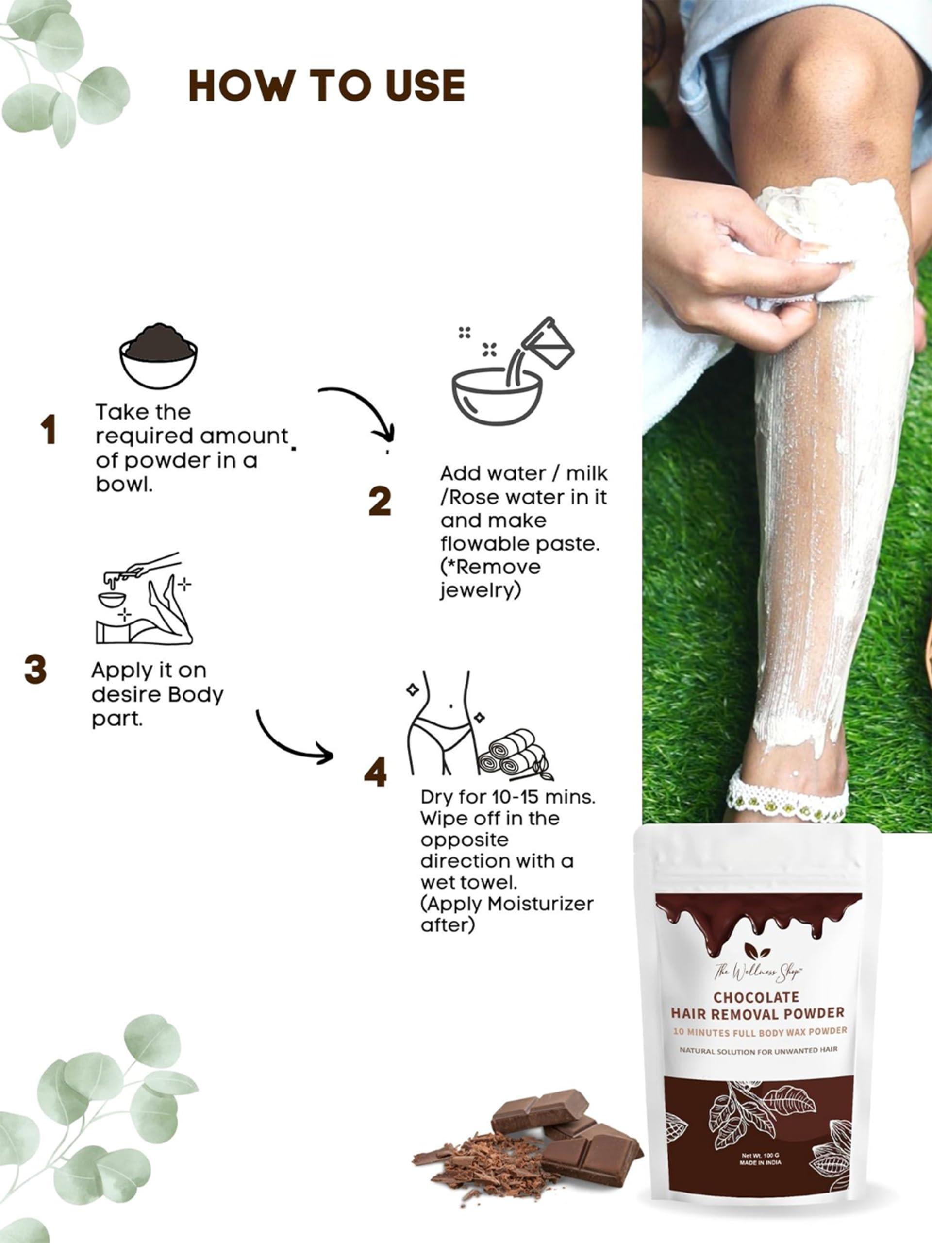 The Wellness Shop The Wellness Shop - Women Chocolate Hair Removal Powder, 10 Minute Full Body Waxing Powder, Painless And Natural Solution For Unwanted Hair And Parlour Like Result At Home