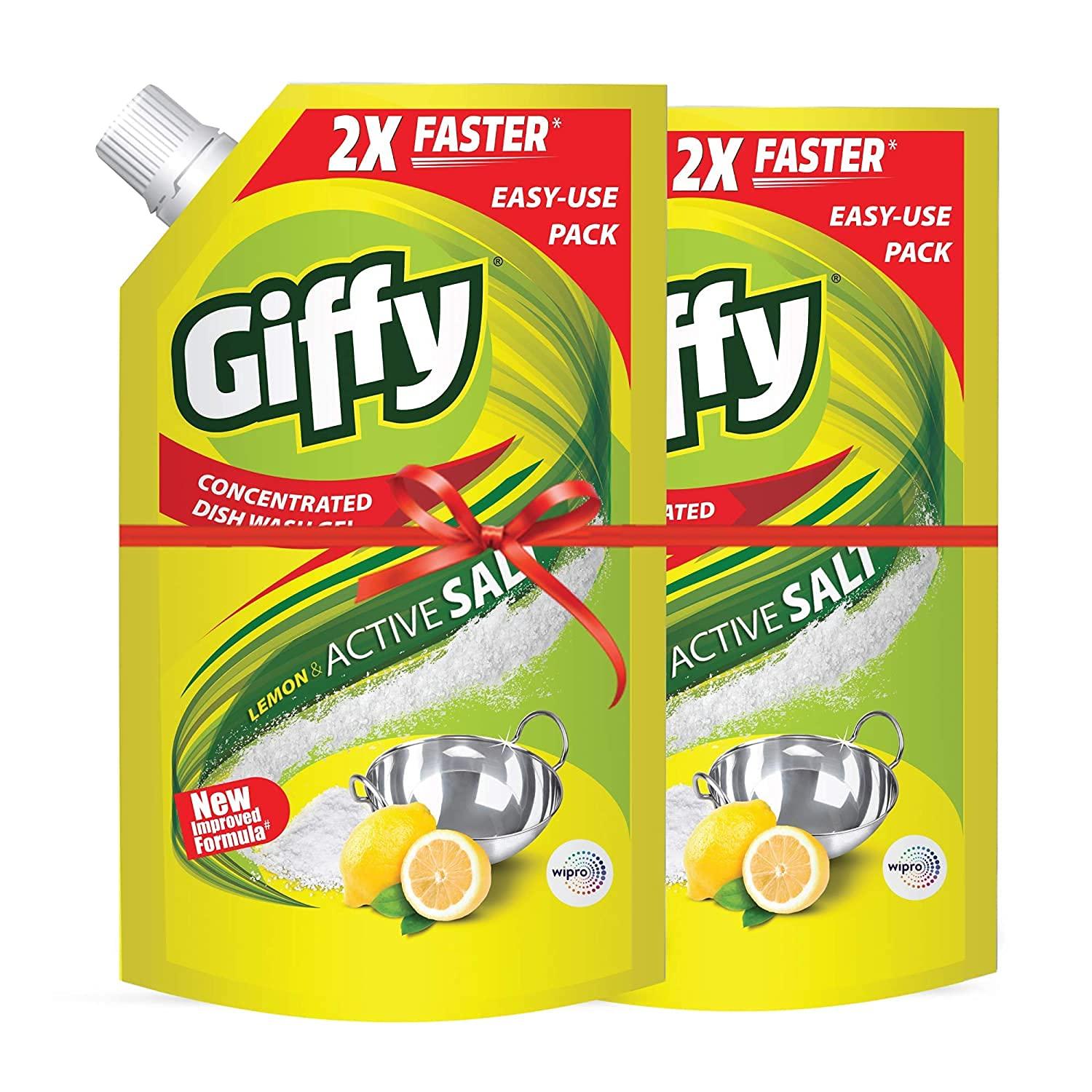 Giffy Giffy Green Lime & Active Salt Concentrated Dish Wash Gel by Wipro, 900 ml (Pack of 2) & Giffy Lemon & Active Salt Concentrated Dish Wash Gel by Wipro, 900ml (Pack of 2)