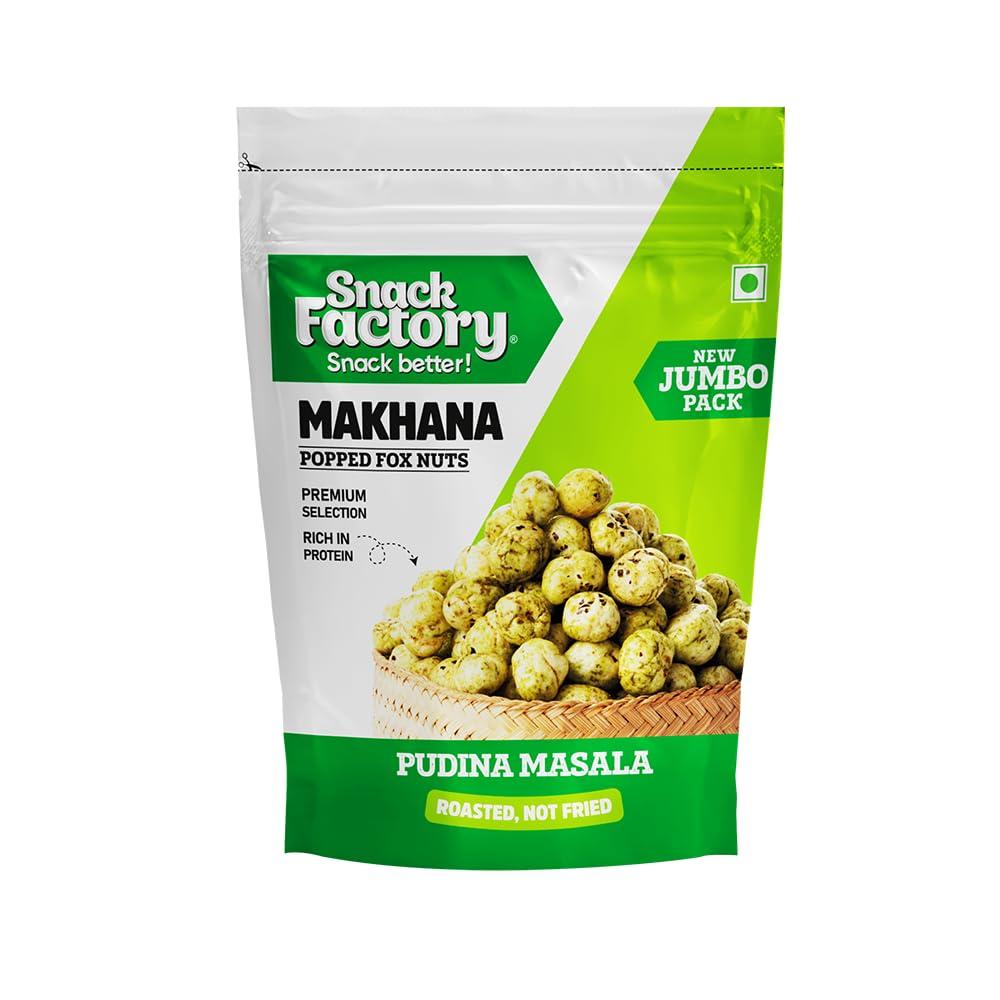 Snack Factory Snack Factory Makhana (Pudina & Pepper, Pack of 4, 72gm each) | Roasted Makhana for Healthy Snacking | No Preservatives | Flavored Makhana