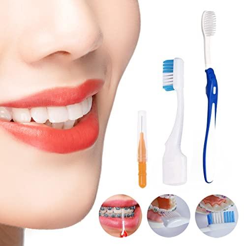 Ceonam Braces Cleaning Kit for Teeth , Portable Orthodontic Toothbrush Kit Oral Care Dental Travel Kit - Interdental Brush Dental Wax Dental Floss Toothbrush Box (Orange)