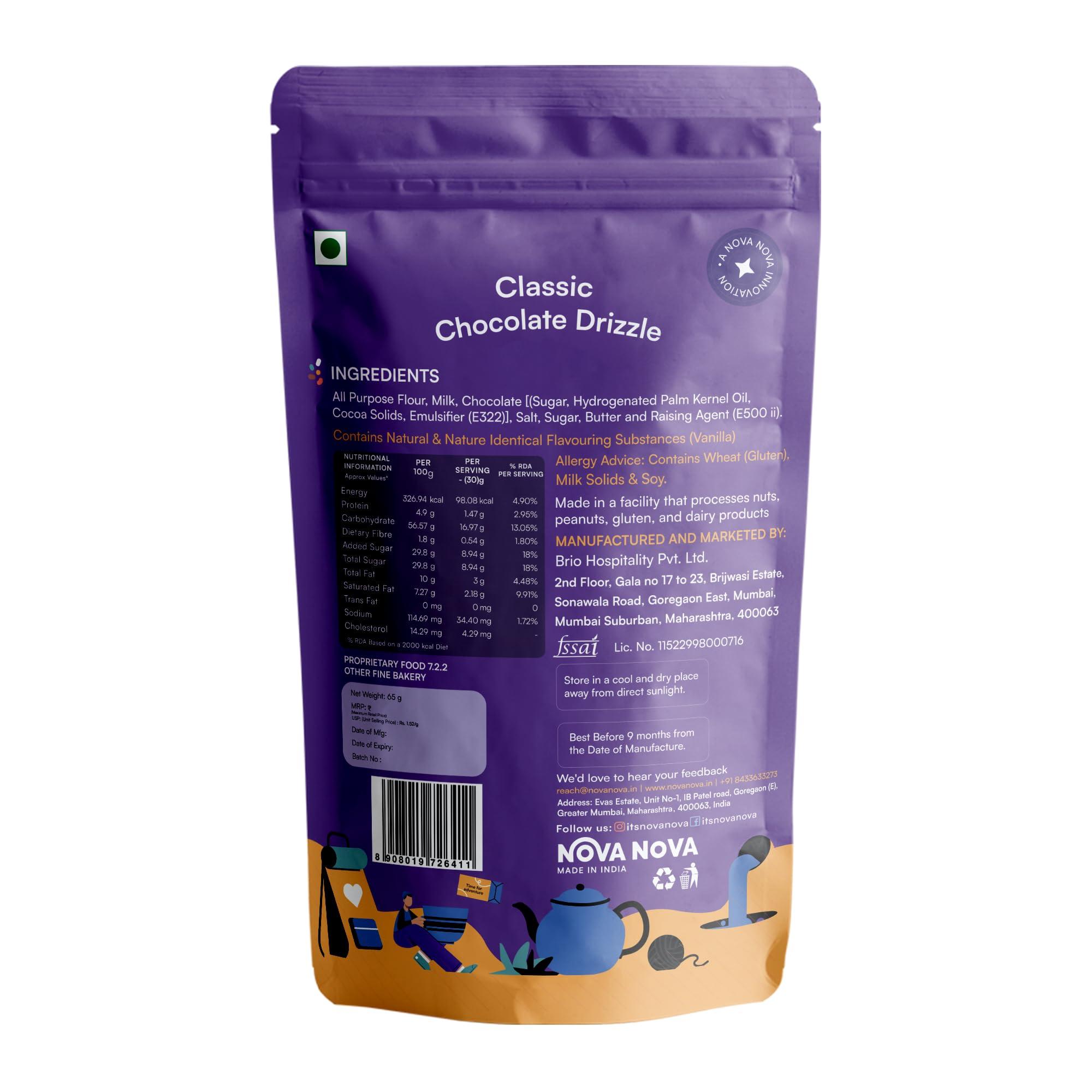 NOVANOVA Nova Nova Waffle Chips - Classic with Chocolate Drizzle | 100% Eggless | Freshly Baked | Pack of 2 (130g)