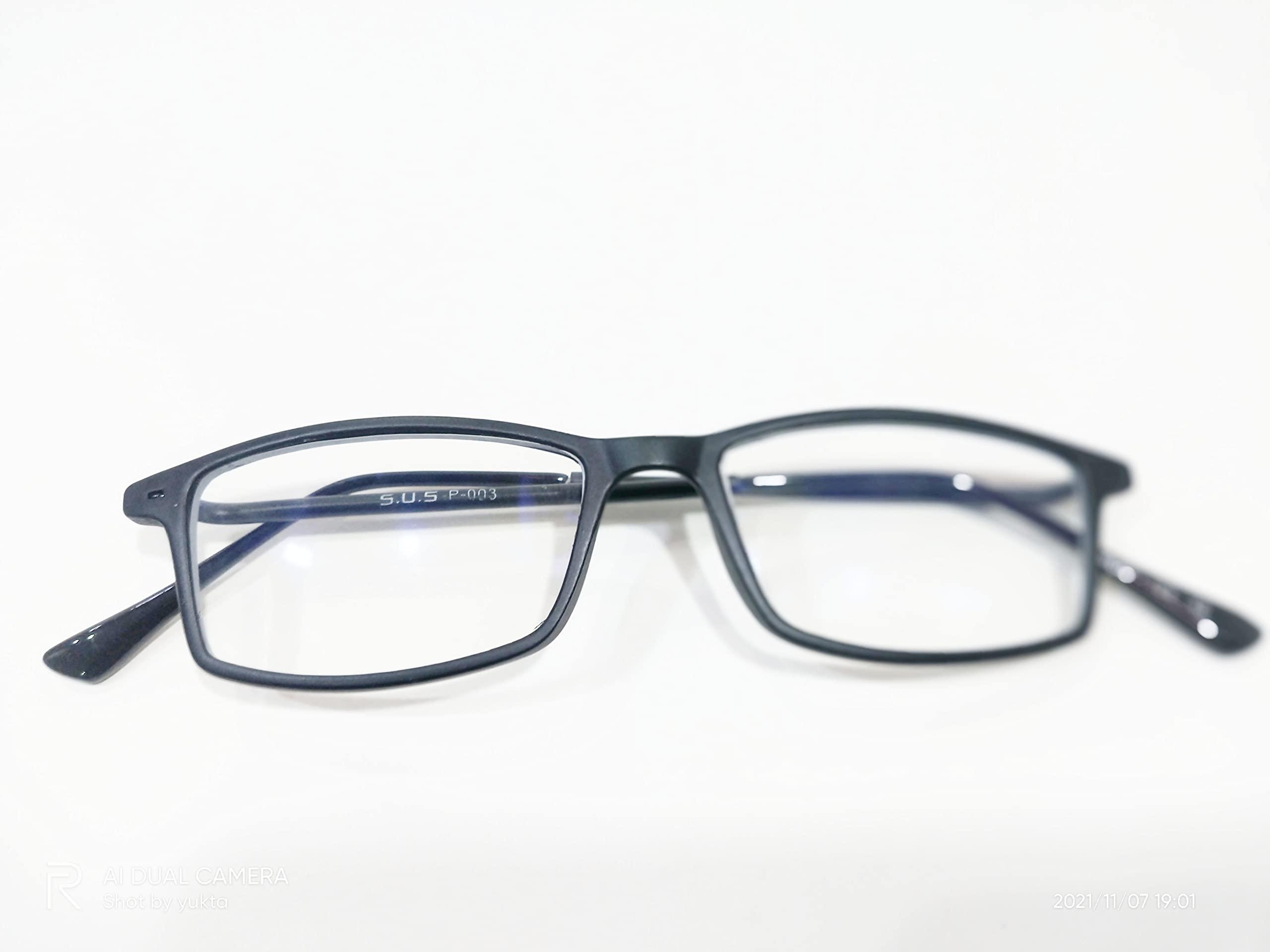 S.U.S Eyewear S.U.S Plastic Frame 007 Blue Cut Anti-Glare Spectacles with Reading Glasses (+2.00) (Black)