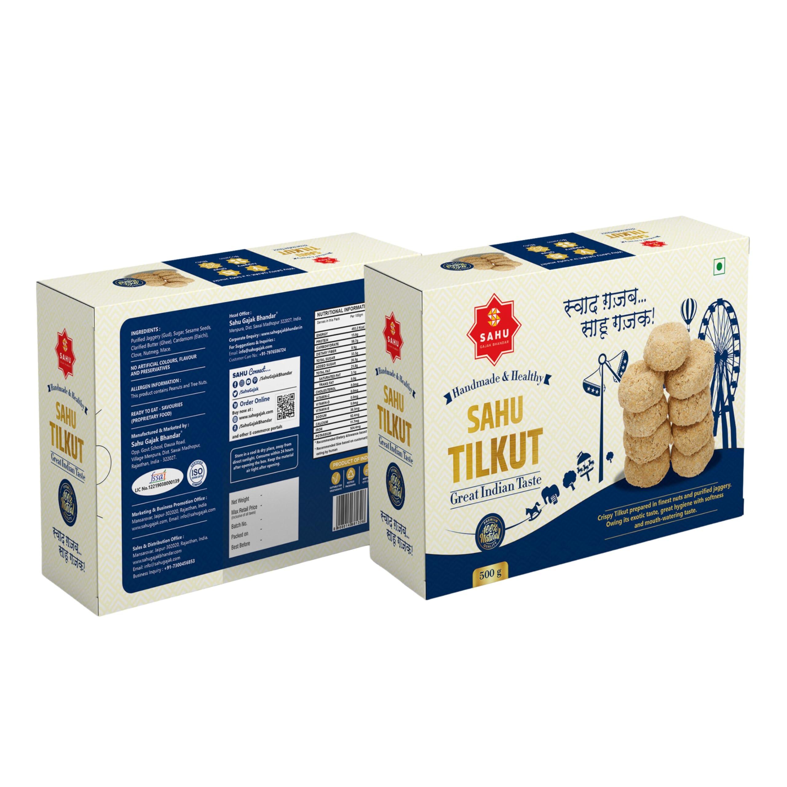 SAHU GAJAK BHANDAR SAHU GAJAK BHANDAR Sahu Tilkut Gajak 500 Gram | Kutema Gajjak | Tilkatri | Tilkoot | Tilkut | Sweets and Snacks | No Added Preservatives