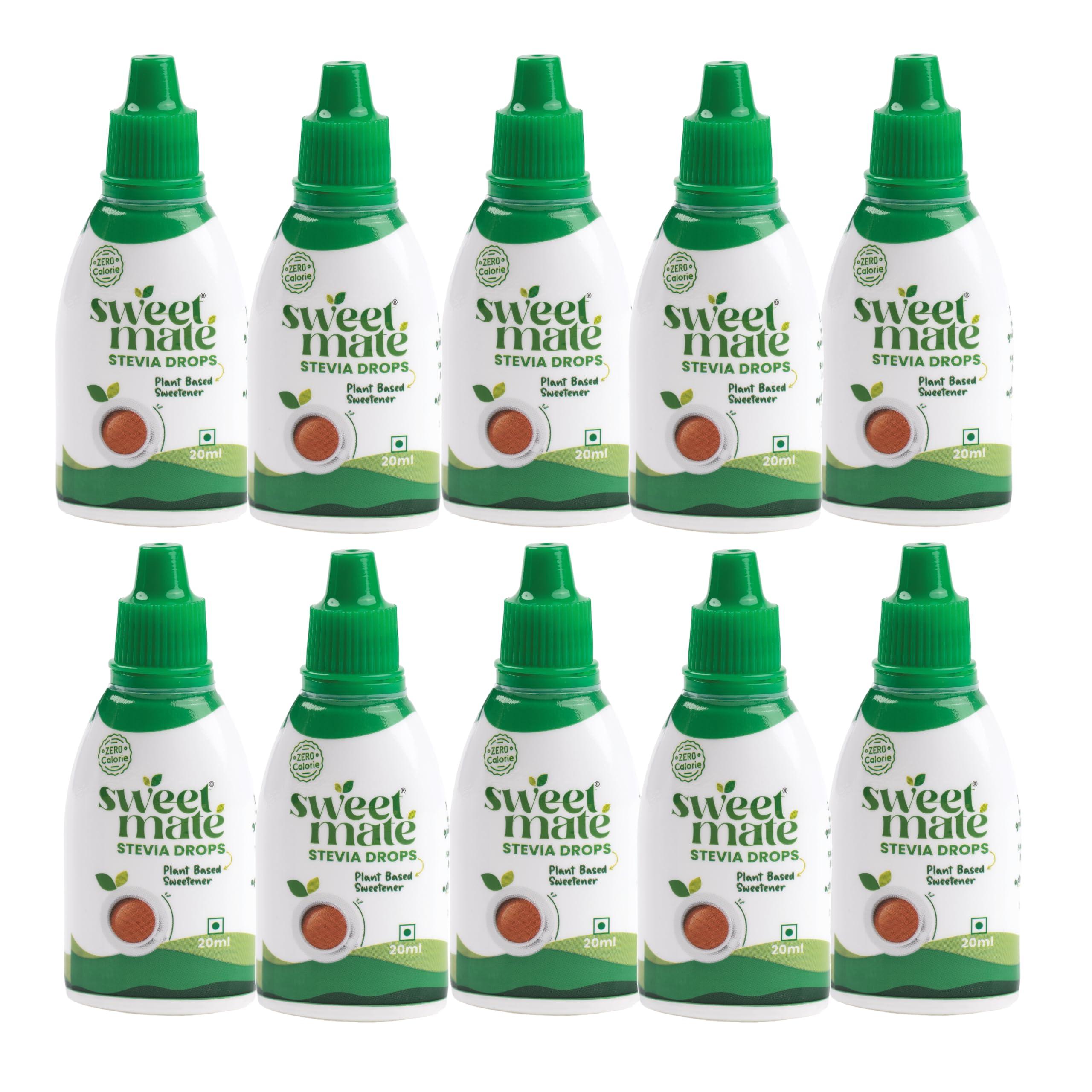 Sweetmate Sweetmate Pure Stevia Drops (20ml x pack 10) 400 Drop/Pack - Zero Calorie, Diabetic Friendly, Sugar Free - Plant Based Natural Stevia Sweetener Liquid - Sugar Substitute