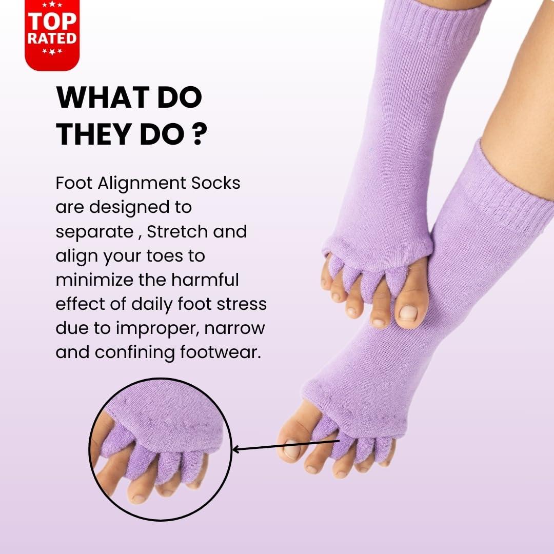 DIRTS DIRTS Foot Alignment Socks 5 Toe seprator -Easing Bunion, Plantar Fasciitis, Hammer Toes, and Pain Relief |- Size UK6-9 (Light Purple, Large)