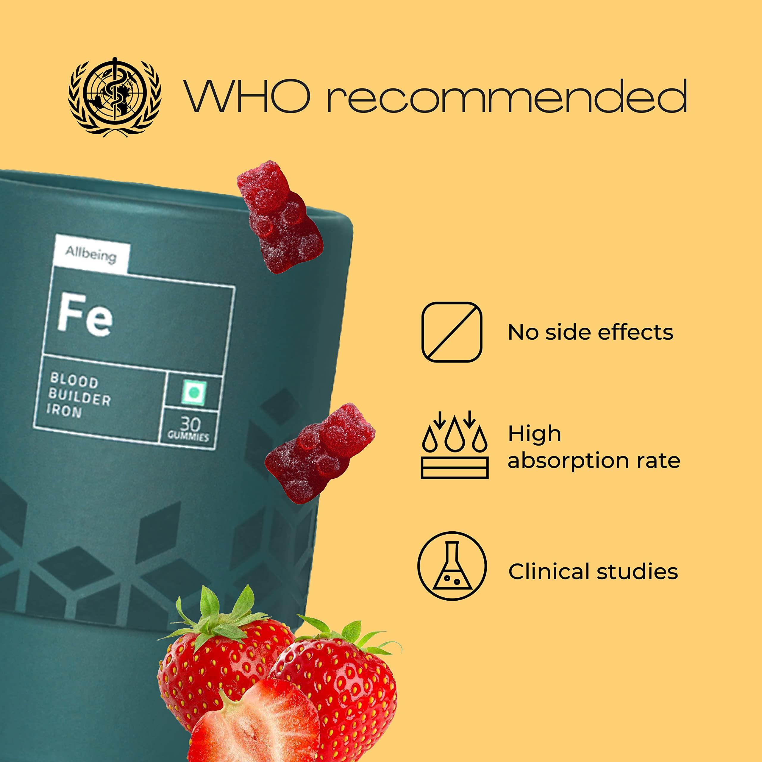 Allbeing Allbeing Iron Gummies, Good For Daily Use | Tasty Iron Supplement With No Side Effects, Highly Bioavailable, Reduces Excessive Hair Fall, Improves Physical And Mental Energy,Good For Men & Women |Helps In Healthy Pregnancy| - 60 Gummies (Pack Of 2)