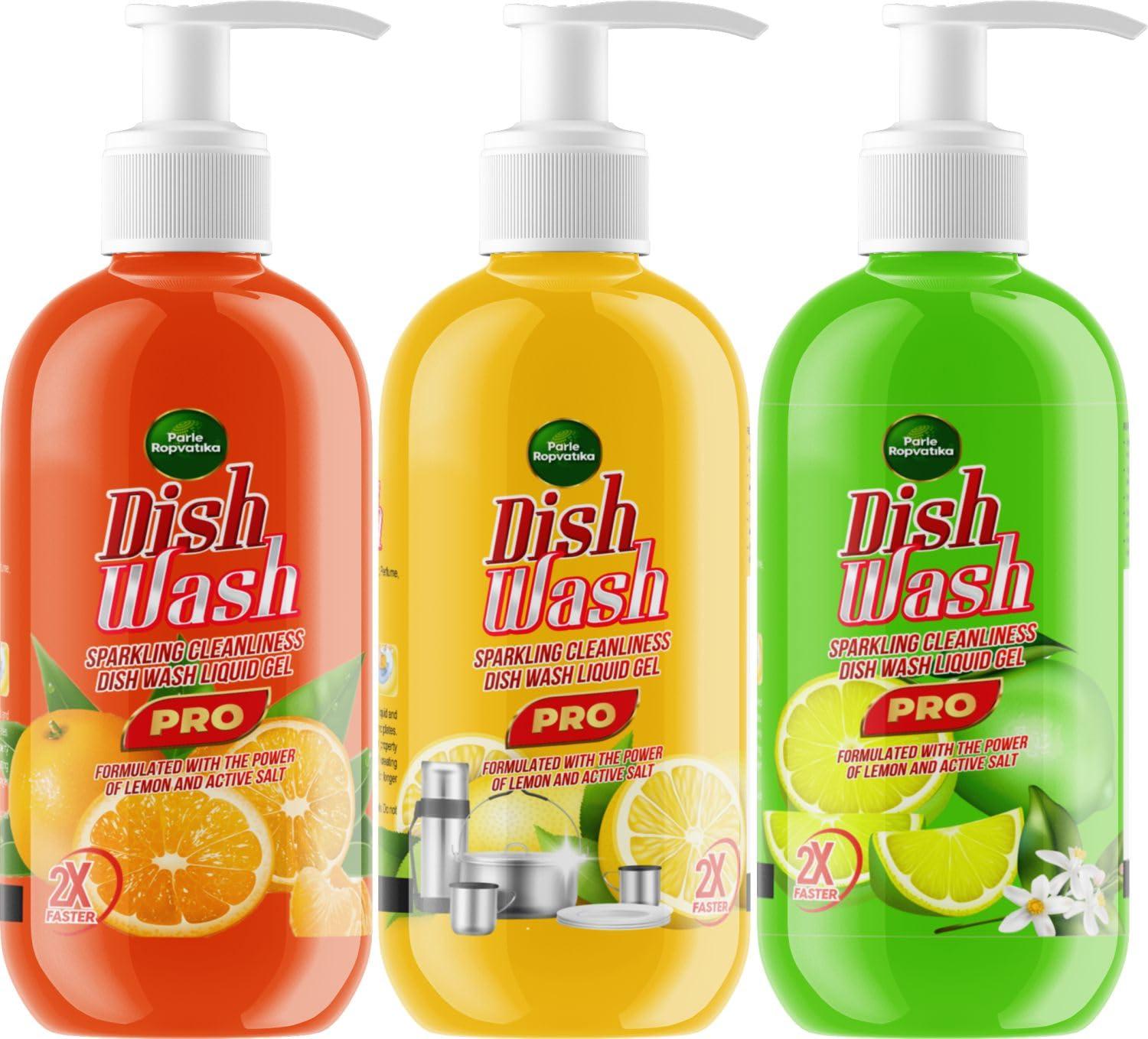 Parle Ropvatika Parle Ropvatika SparkleClean Dishwash Liquid Gel 1 Liter - Pack 3 Refill (1 Liter Pack 3, Orange (1) Lemon Yellow (1) Lemon Green (1))