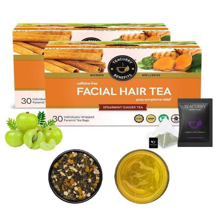 TEACURRY TEACURRY Facial Hair Tea (2 Month Pack | 60 Pyramid Tea Bags) - Helps with Facial Hair Removal and Unwanted Hair Removal