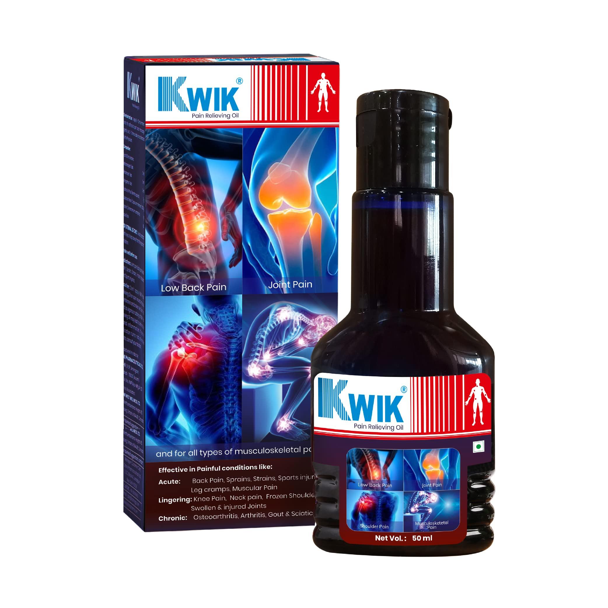 OZONE OZONE KWIK Pain Relief Oil with Cinnamomum & Mahanarayan Oil | Ayurvedic Pain Relief Oil | For Joint, Back, Knee, Shoulder & Muscle pain | 50ml (Pack of 1)