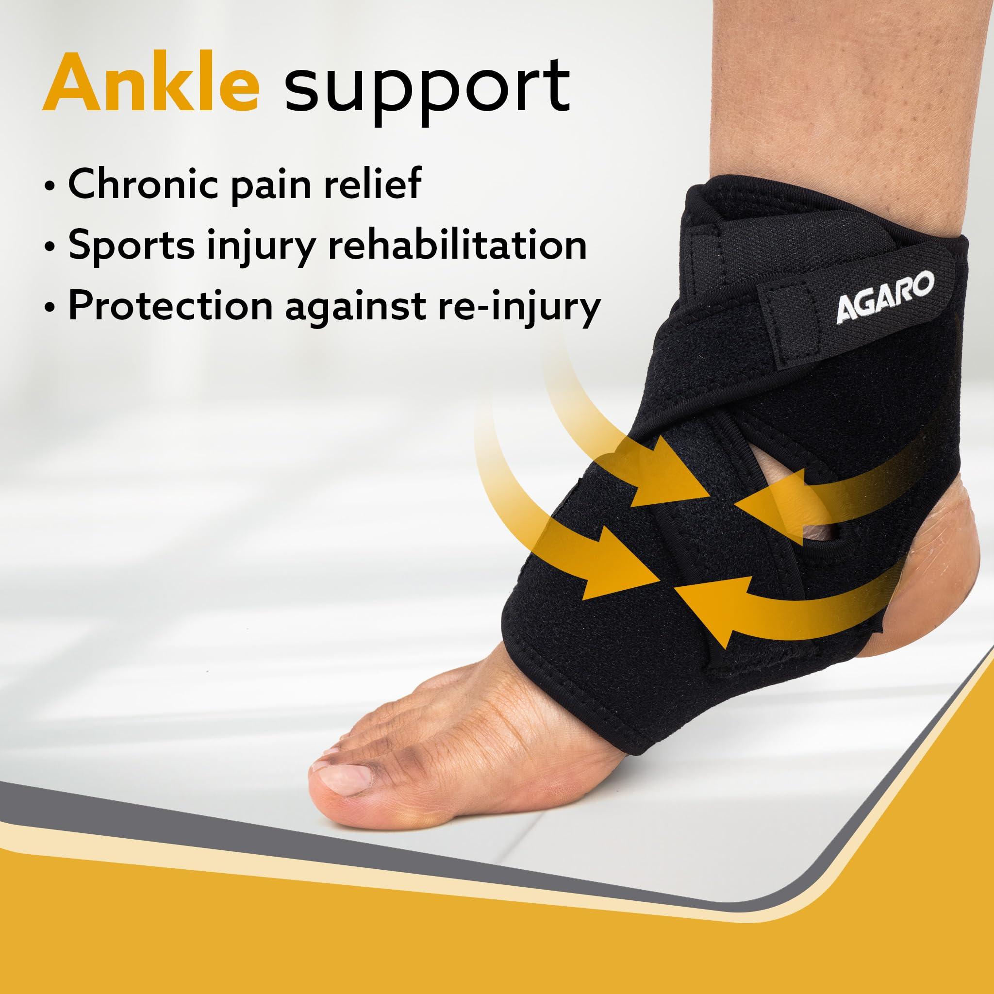 AGARO AGARO Ankle Compression Brace, Support for Injuries, Sprained Ankle & Recovery, Ankle Protection Guard, Helpful In Pain Relief, Foot Care, Swelling & Recovery, Universal size, Black