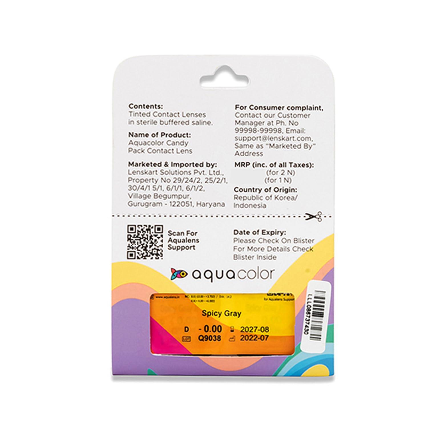 AQUALENS CONTACT LENSES Aquacolor Spicy Grey Candy Pack Zero Power Colored Lenses (2 Lens/Box)