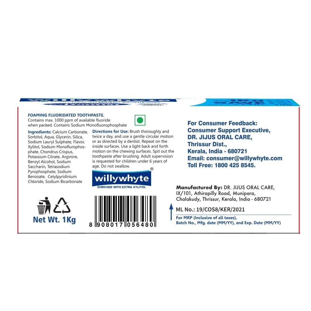 Willywhyte Willywhyte White Toothpaste With Extra Xylitol 1Kg,Cavity Protection