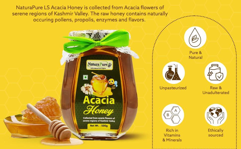 NATURAPURE LS Naturapure ls Acacia Flower Wild Forest Honey |100% Pure Honey Raw Natural Un-Processed,Un-Heated Honey | Pure and Natural Delight for Health and Taste | Lab Tested in Glass Jar-250gm X 3
