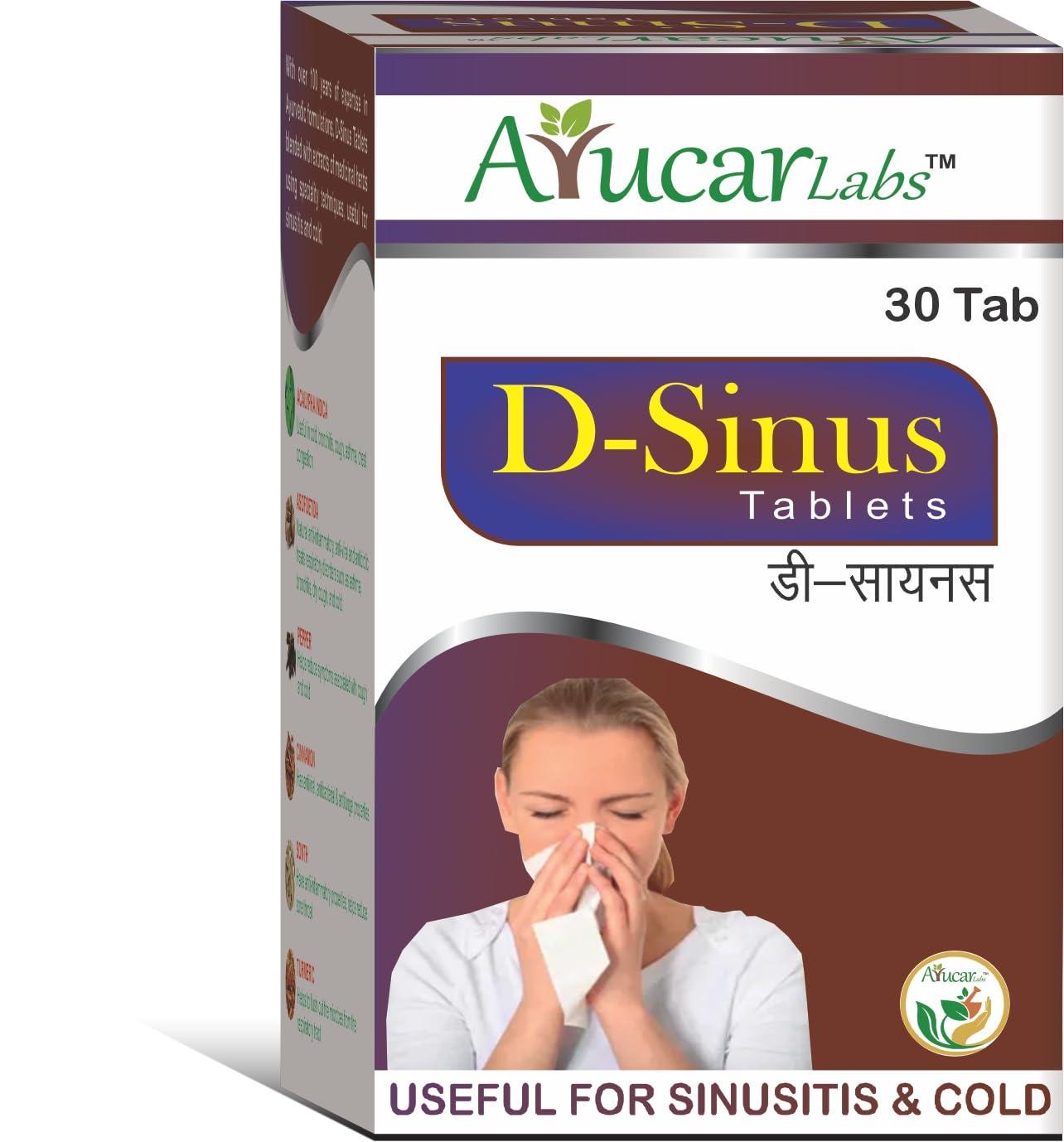 Ayucar Labs D-Sinus Tablets - 30 Tablets, Ayurvedic Medicine for Sinusitis, cold, running nose, chest congestion