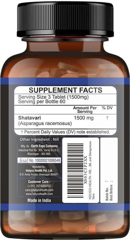HOLYCO HEALTH - RETRACK TO NATURE Shatavari Tablet - 180 tablets | Known as Wild Asparagus racemosus, Satavar, Satmuli, Shatamuli, Satavari tablets | Natural, No Additives and Preservatives