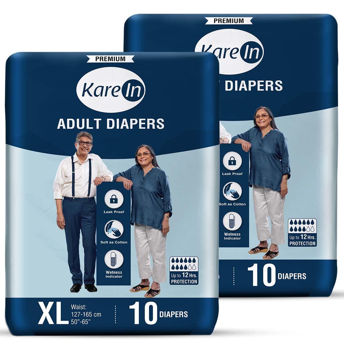 Kare In KareIn Premium Adult Diapers, Extra Large, Waist Size 127-165 Cm (50\"-65\"), 20 Count, Tape Style, Unisex, High Absorbency, Leak Proof, Wetness Indicator, pack of 2