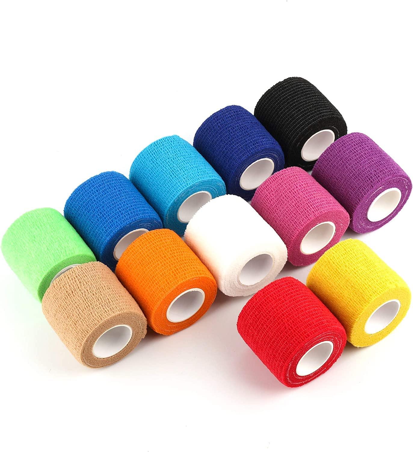 Mooerca Self Adherent Cohesive Wrap Bandages 2 Inches X 5 Yards, 12 Count, First Aid Tape, Elastic Self Adhesive Tape, Athletic, Sports wrap Tape, Bandage Wrap for Sports, Wrist, Ankle (Rainbow Color)