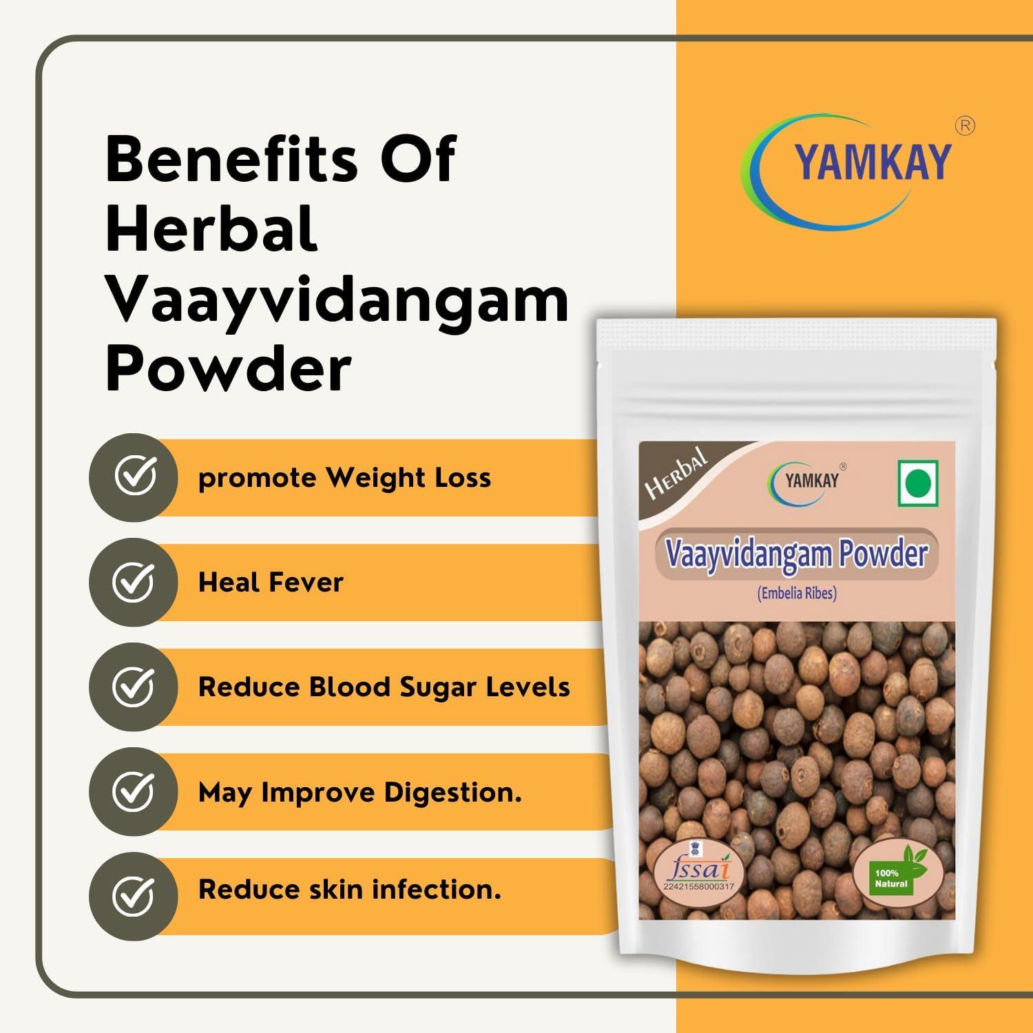 YAMKAY Yamkay Herbal Vaayvidangam | Vidanga | Vaviding Baividang | Embelica Ribes Powder | (500 GM)