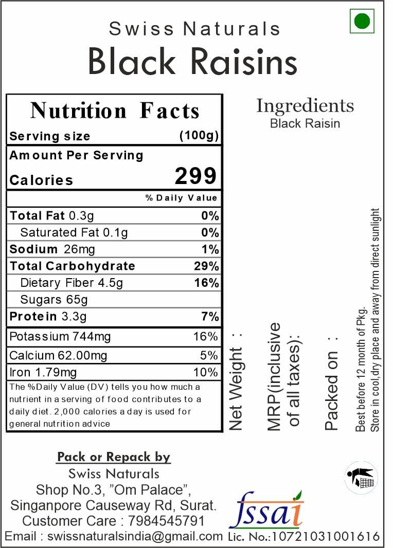 Swiss Naturals Swiss Naturals Premium Dried Black Raisins (Kali Kishmish) With Seed 250g