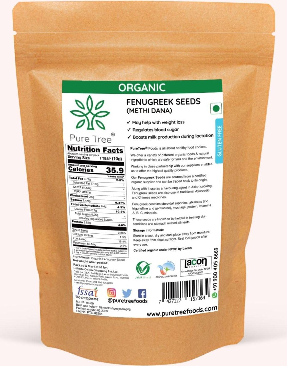 Pure Tree Pure Tree Certified Organic Methi Dana | 400 g | Organic Fenugreek Seeds | Methi Seeds Whole Spices | Menthulu Seeds | Vendayam | Rich in Aroma and Flavour