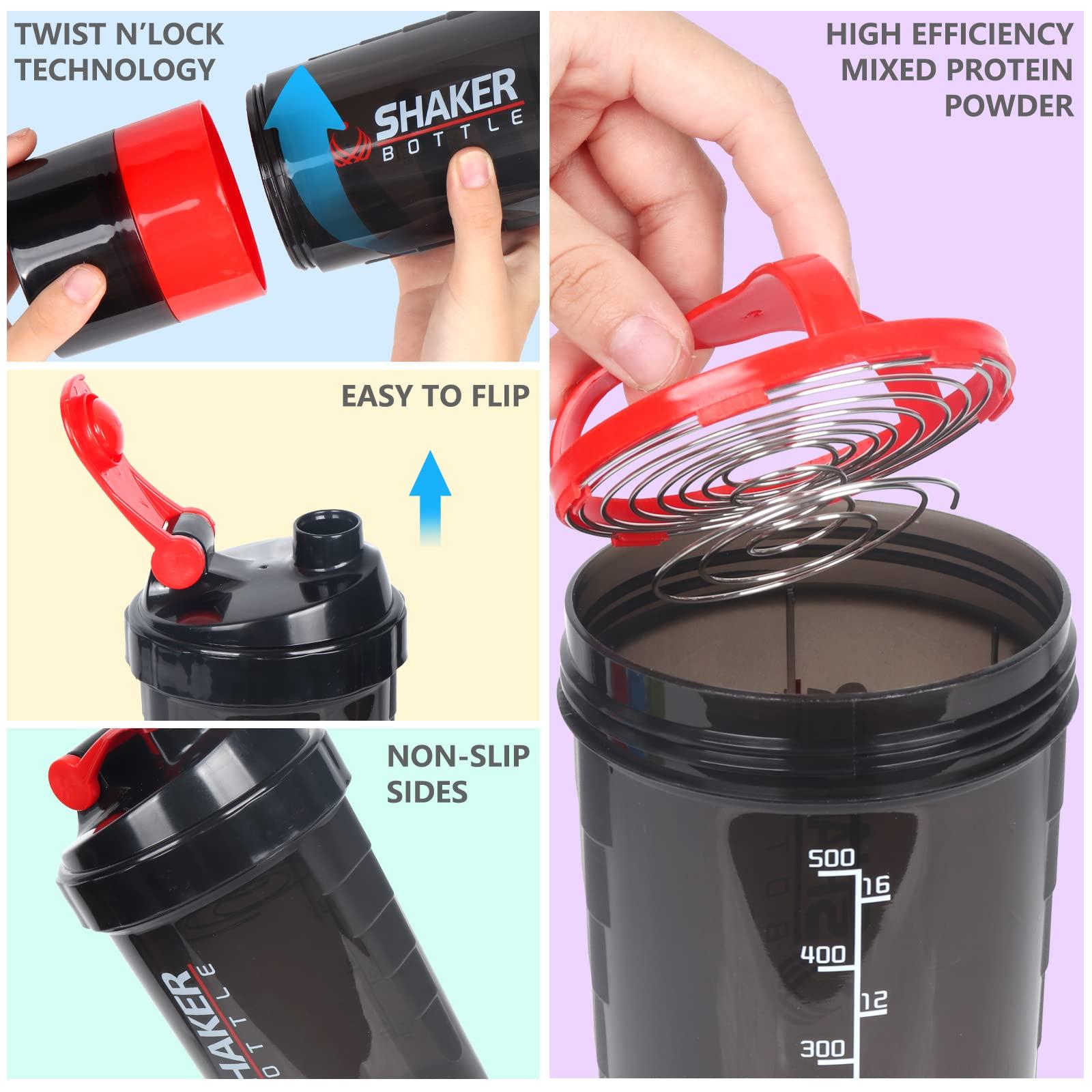 VECH VECH Shaker Bottle,16oz Shaker Cup,Protein Shaker Bottle with Storage & Shaker Ball,GYM Shaker Bottles for Protein Shakes,Sports Shake Mixer Bottle,100% Leak Proof,BPA Free,3 Layer (Red)