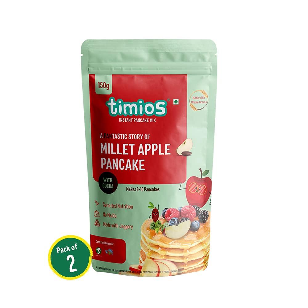Timios Timios Organic No Maida Millet Pancake Mix-Apple with Cocoa|Made with Whole Grains, Jaggery and Sprouted Nutrition| Instant and Healthy Breakfast,300gm