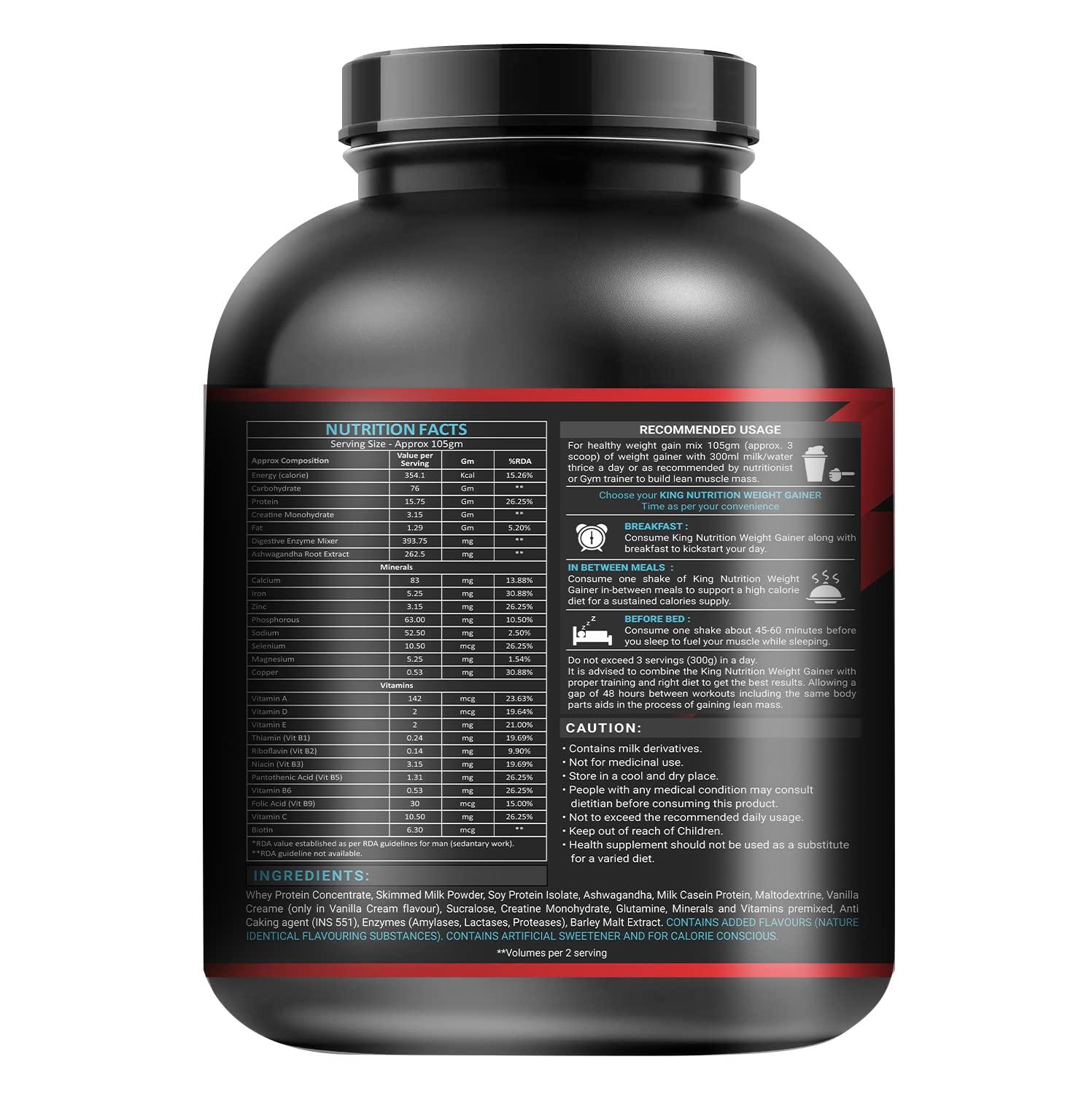 AXIR LIFE SCIENCE KING NUTRITION WEIGHT GAINER WITH ENZYME AND ASHWAGANDHA EXTRACT (VANILLA CREME FLAVOUR, 1)