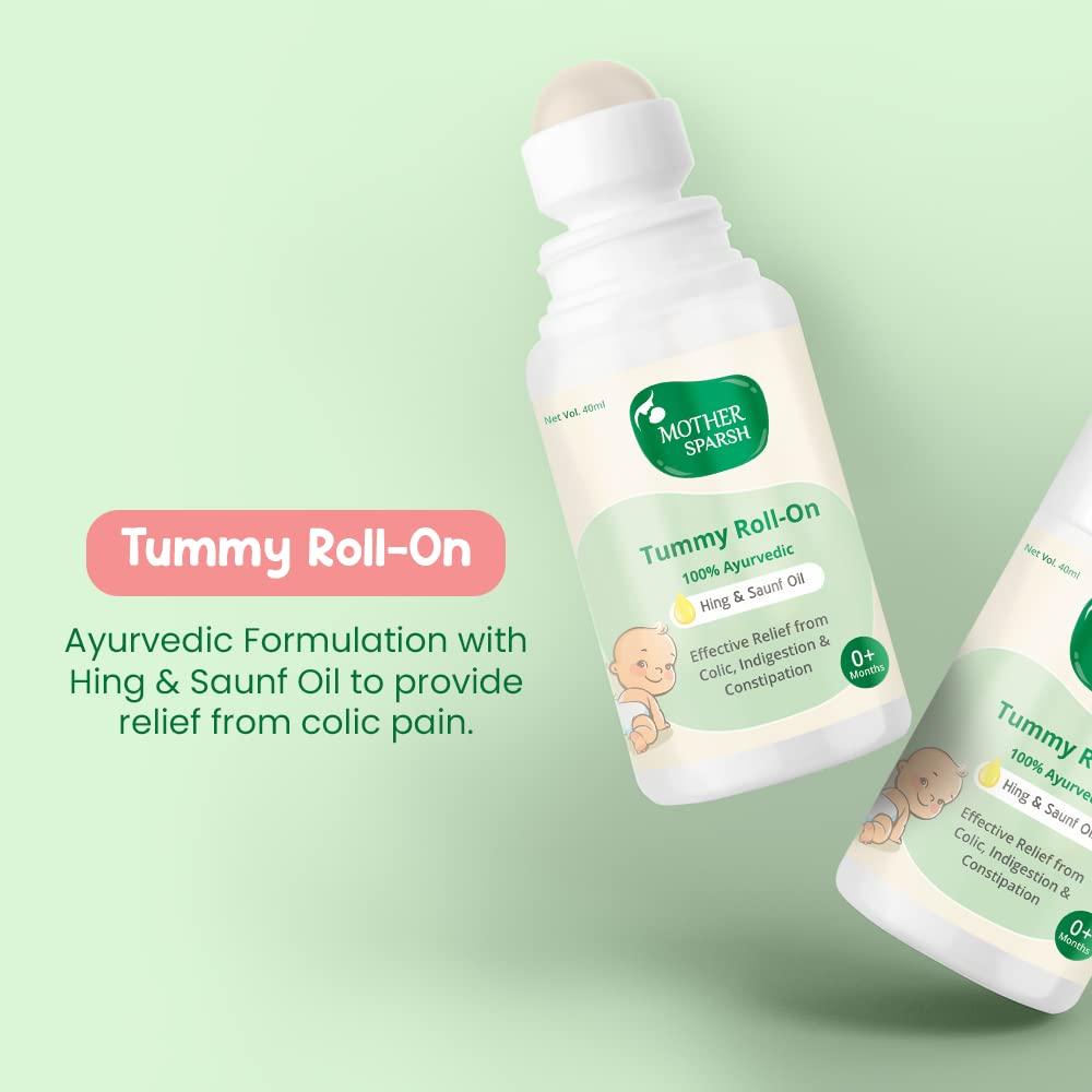 Mother Sparsh Mother Sparsh Tummy Roll On for Baby, Colic Relief and Digestion, 100% Ayurvedic, Hing & Saunf, 40ml + After Bite Turmeric Balm for Rashes and Mosquito Bites, 100% Ayurvedic-25grm