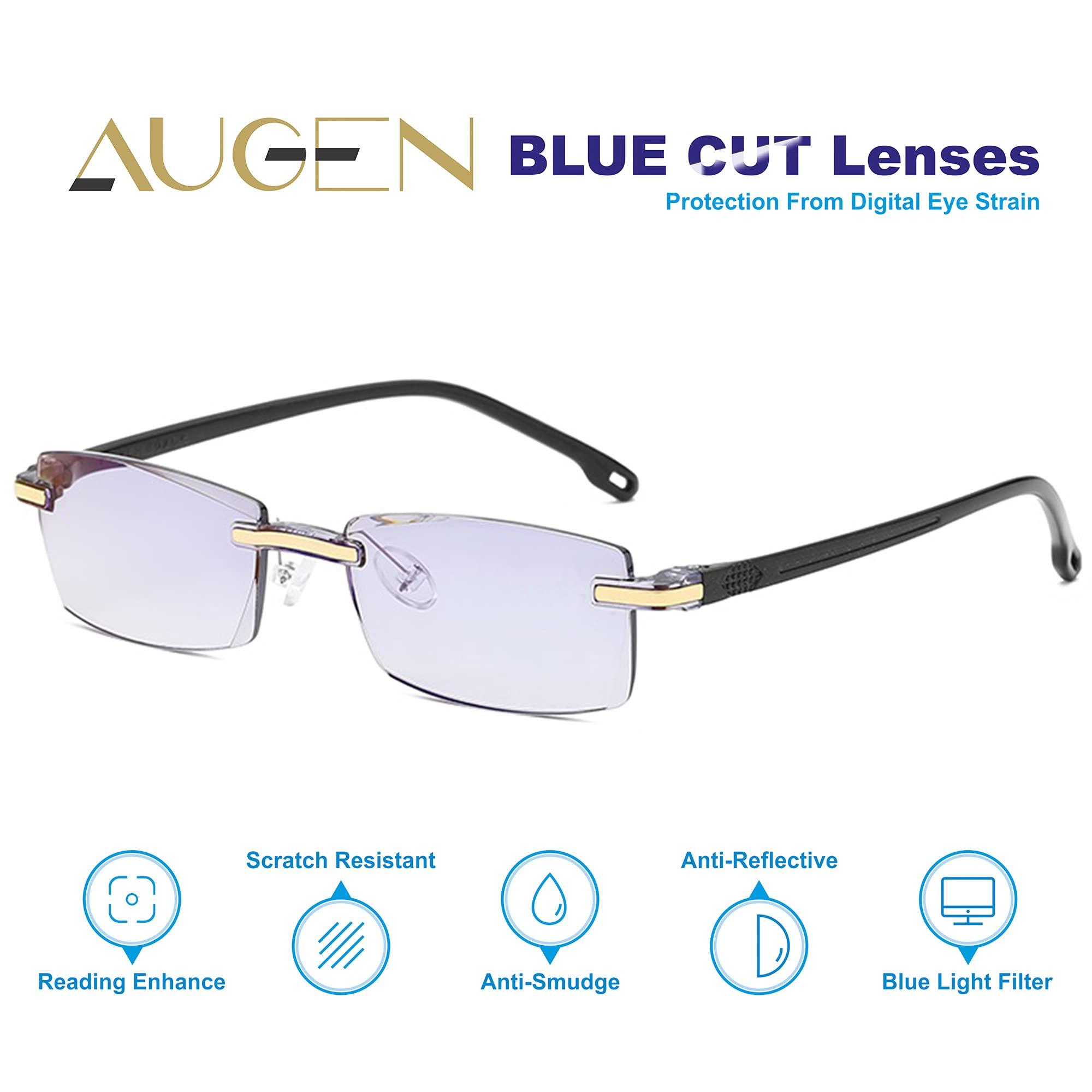 AUGEN AUGEN Blue Block Rimless Reading Glasses Gold Clear Unisex Free Size Power (+3.00, Pack Of 3)