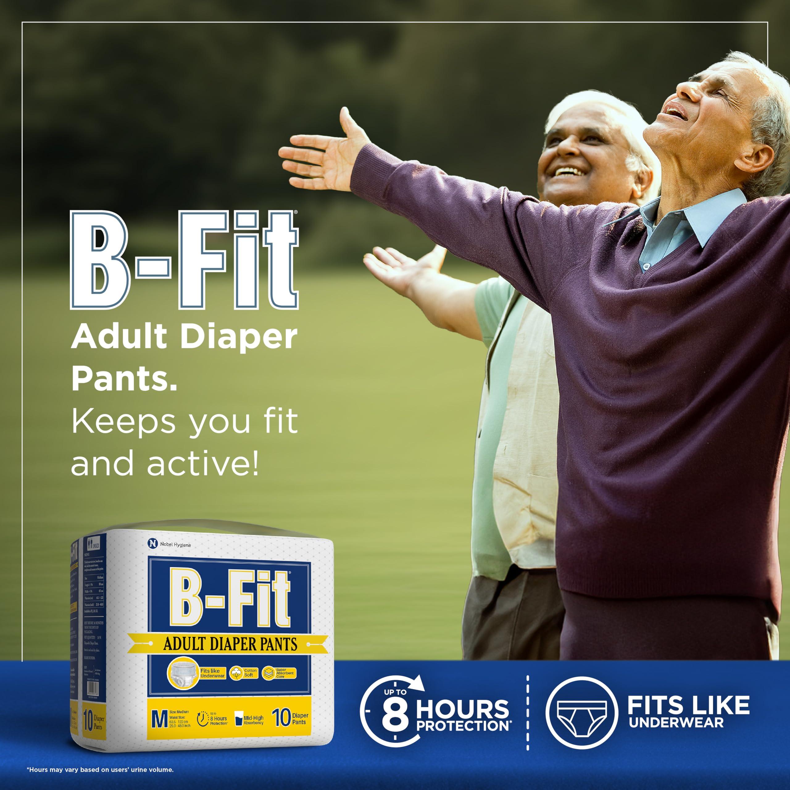 B-FIT B-FIT Adult Diapers Pant Style (Medium) 40 Count, Unisex, Leakproof, Elastic Waist, Wetness Indicator,Waist Size 25-48 Inch ; 63.5-122 cm
