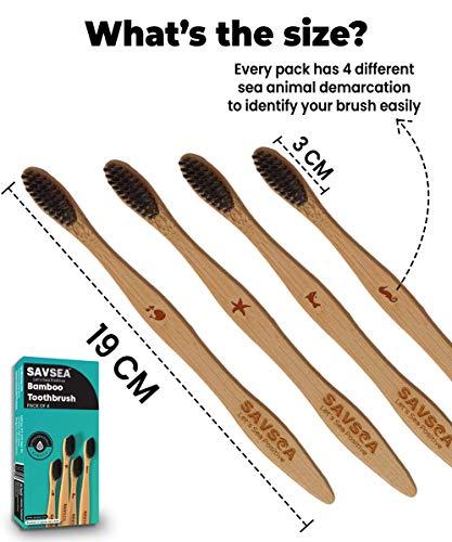 SAVSEA SavSea Bamboo toothbrush for adults | Charcoal bamboo toothbrush soft medium bristles| Pack of 4 adult toothbrush with biodegradable bamboo