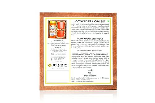 Octavius Octavius Desi Chai Set | Mithila Print | Indian Masala Chai Instant Tea Premix With 2 Handmade Terracotta Kullads (Cups) | Gift Pack For Family