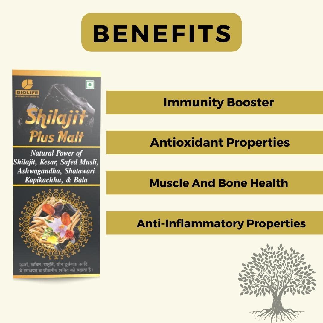 Generic Shilajit Plus Malt, Experience the Power of Himalayan Shilajit, Kesar, Safed Musili, Ashwagandha, Shatawari, Kapikacchu & Bala Ayurvedic Herbs - 400ml
