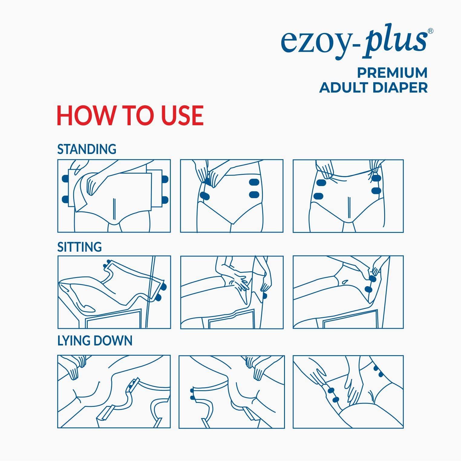Ezoy-plus Ezoyplus Adult Diaper Large, Waist Size (44\"- 61\")- Pack of 3, 30pcs Pack Adult Diapers - L (30 Pieces)