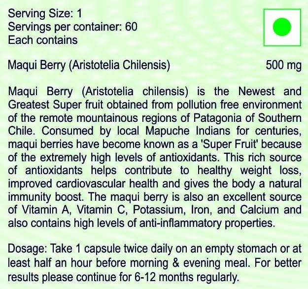 Hawaiian Herbal Maqui Berry Capsule - 60 Capsules (Get One Bottle 50ml Maqui Berry Drops Free)