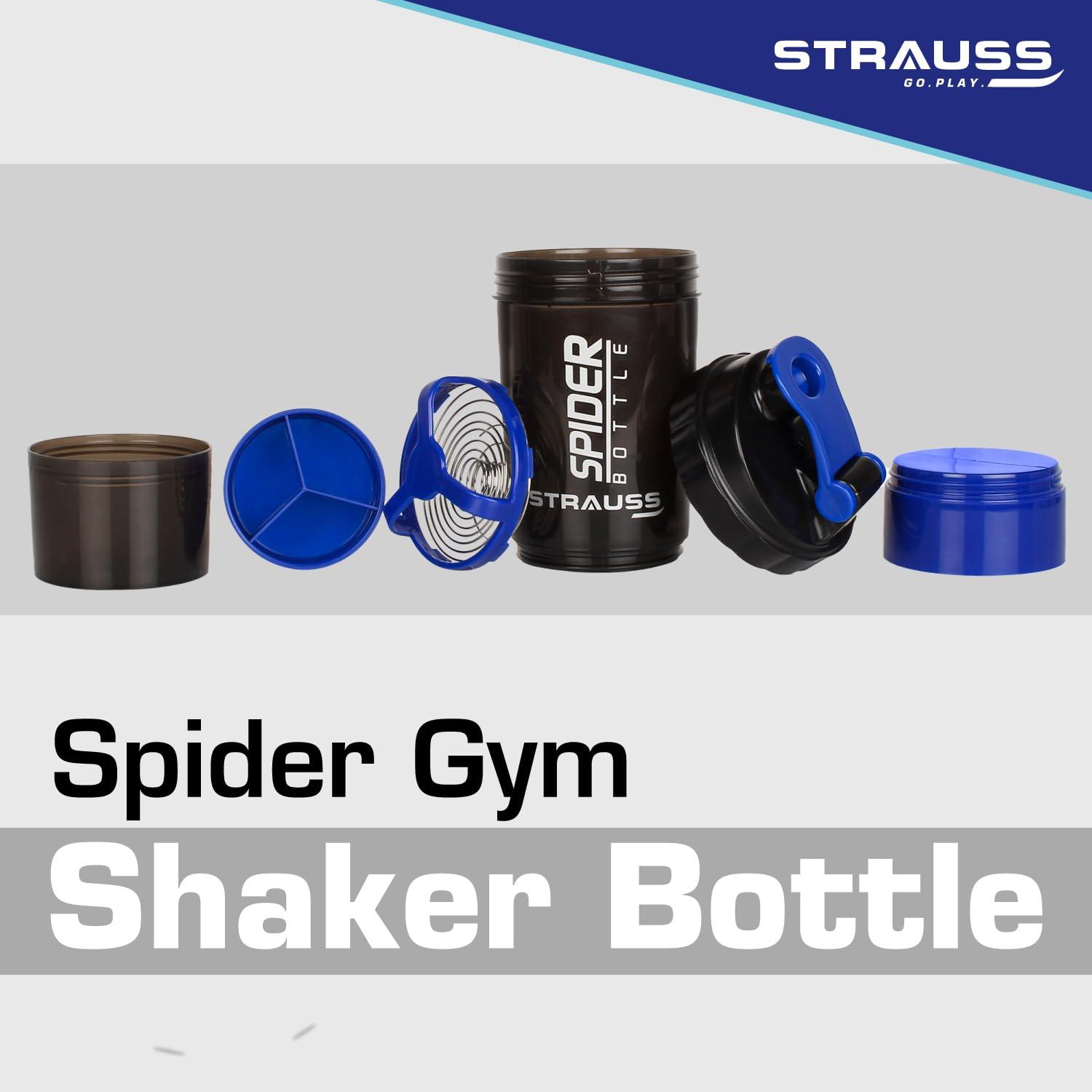 STRAUSS Strauss Spider Plastic Shaker Bottle 500ml, (Blue) Pack of 1