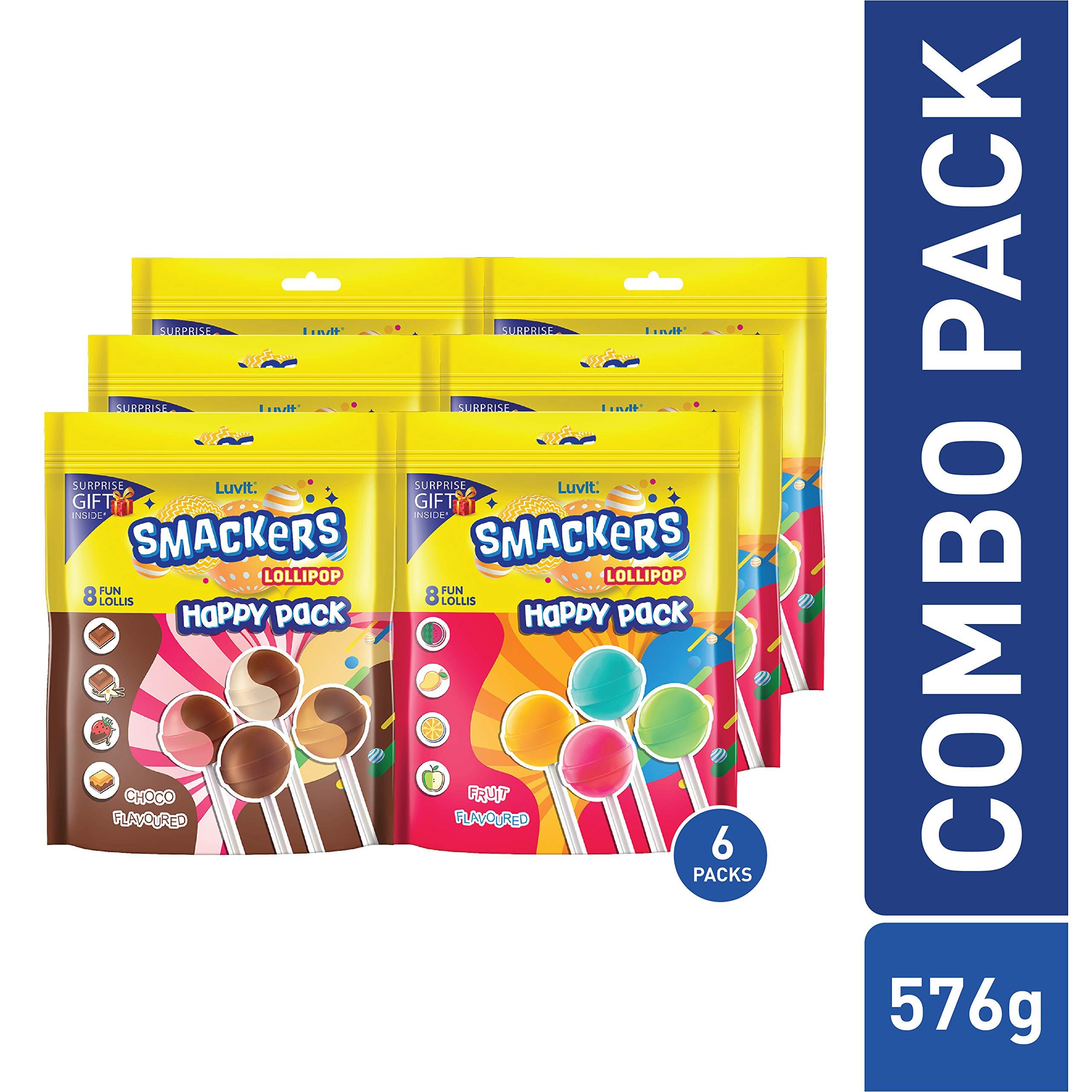 LuvIt. LuvIt. Smackers Fruit and Chocolate Flavoured Lollipops Pack Combo , 576g - Pack of 6
