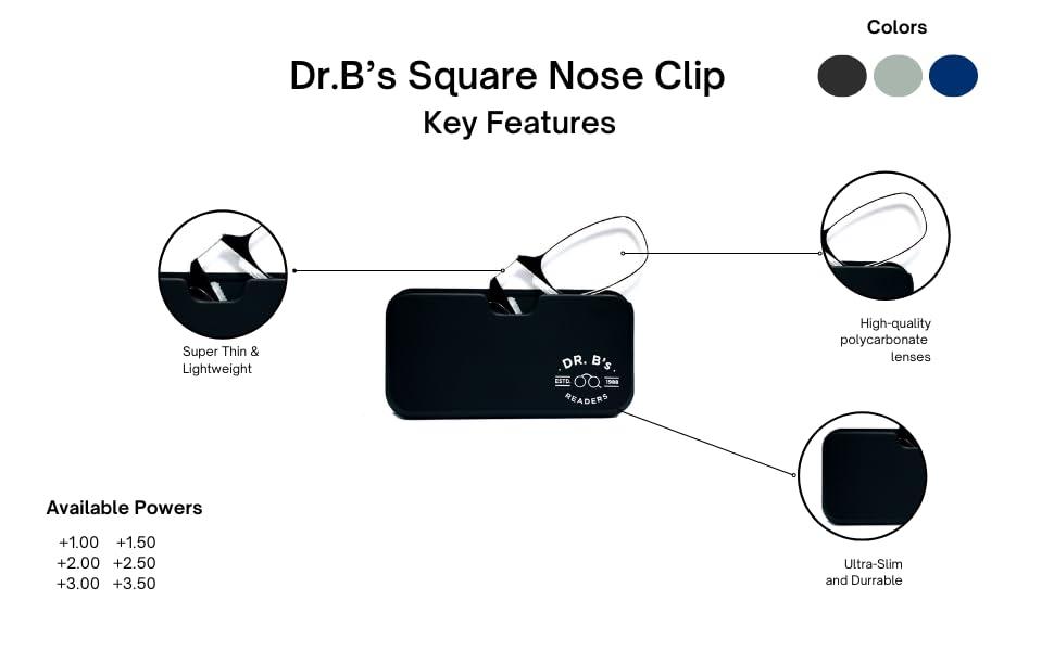 DR. B\'s Readers DR. B\'s Readers Nose Resting Reading Glasses Protection from Screen Glare | Reduce Eye Strain & Fatigue Oval Eyeglasses Lightweight Frame with Pod Case for Men & Women (Blue + 2.00)