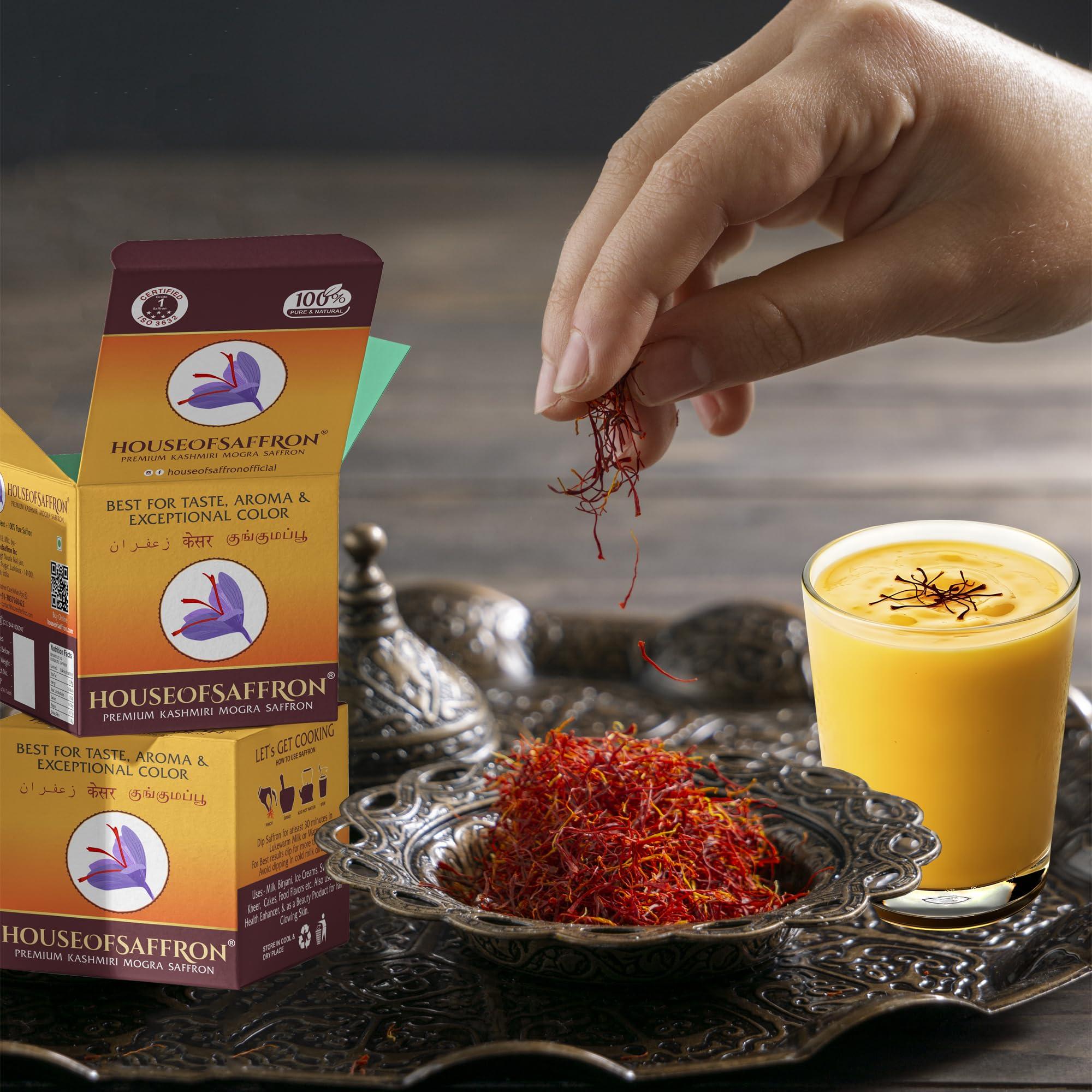 House of Saffron House of Saffron 5grams Kashmir Mogra Kesar Premium Original Saffron for Pregnant Women, Milk, Cooking, Biryani, Skin, Grade A1+++ Natural All Red Long Threads Pure Keshar - 5g