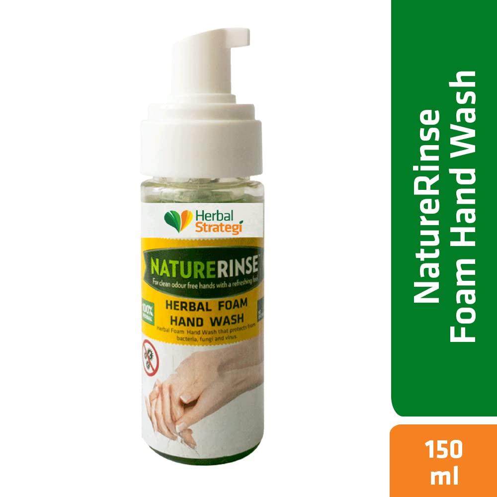 STRATEGI Herbal Strategi  Nature Rise Foam Hand Wash | 100% Herbal | Foam Hand Wash| Made with Lemongrass, Neem Oil, Lemon Oil, Tulsi Oil & Coconut Oil | Eco-friendly & Biodegradable | Skin Safe, Baby Safe & Pet-Friendly | 150mL (Pack of 2)