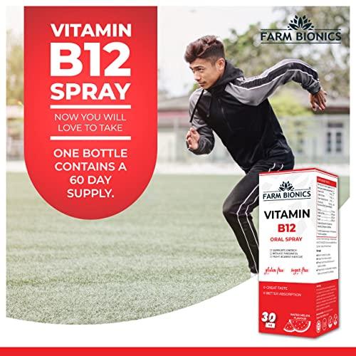 FARM BIONICS FARM BIONICS Combo of Guava Flavour Vitamin B12 and Water melon Flavour Vitamin B12 Oral Spray, 30ml | 100% Vegetarian | Sugar and Gluten Free | Immunity Booster Spray for Men and Women